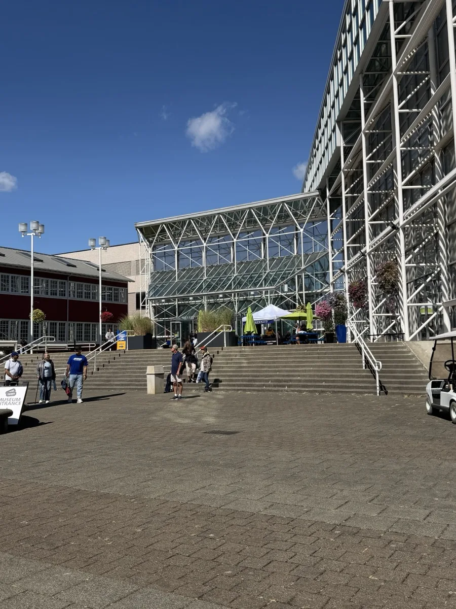 Visitors entering the Museum of Flight in Seattle on a sunny Museums on Us weekend