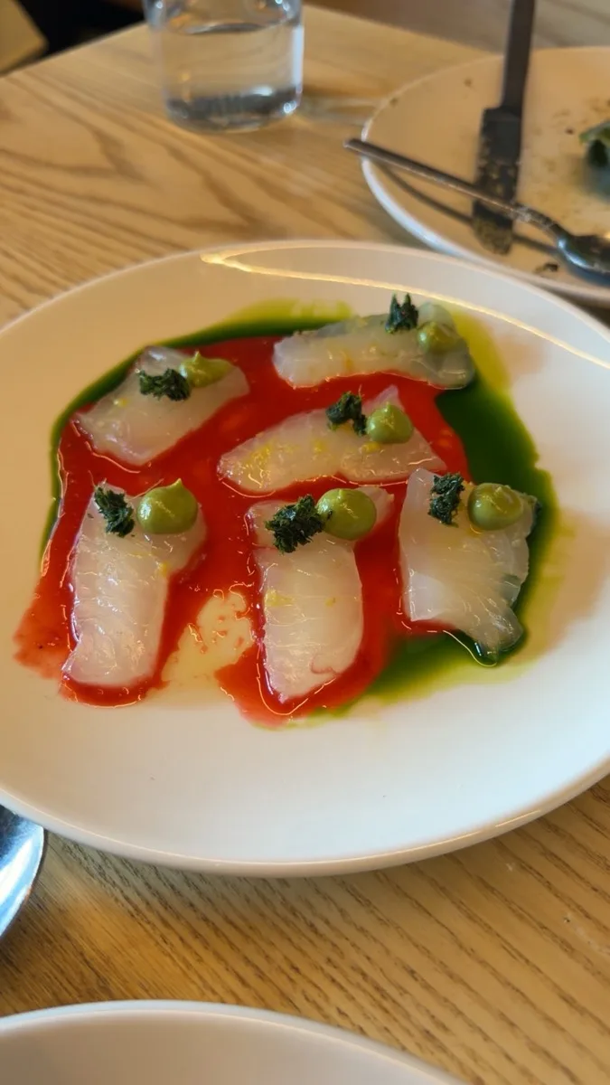 Salish halibut crudo with rhubarb and avocado